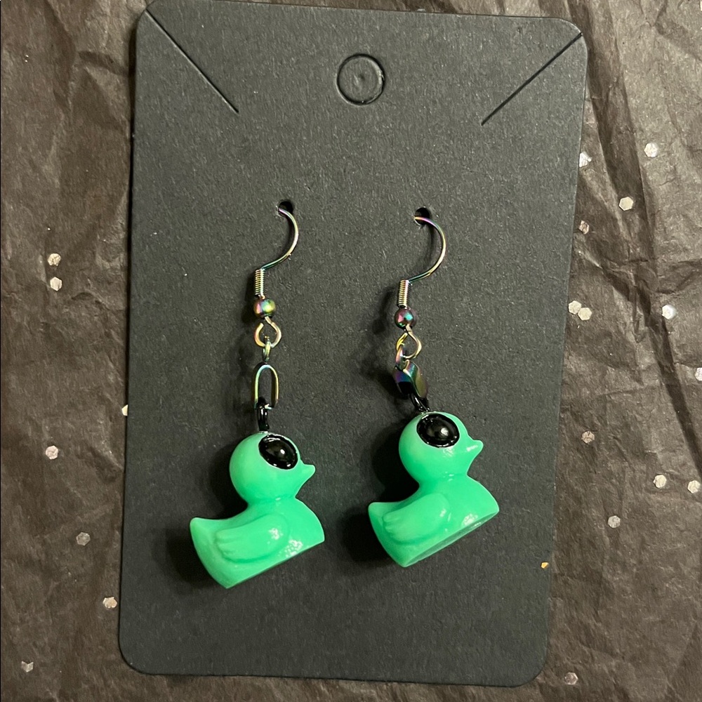 Alien Duck Earrings Hand Crafted NIP